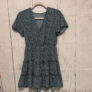 SHEIN Floral Green & White V-Neck Dress